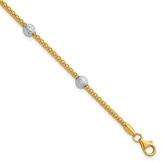 Herco 18K Polished Two-tone  Diamond-cut Beaded Station 7.5 Inch Bracelet