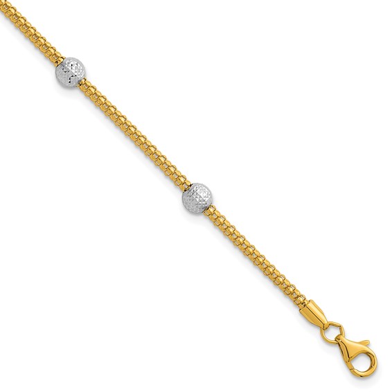 Herco 18K Polished Two-tone  Diamond-cut Beaded Station 7.5 Inch Bracelet