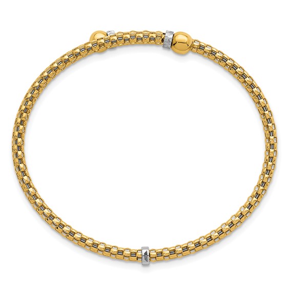 Herco 18K Polished Two-tone Diamond-cut Beaded Flexible Bangle Bracelet