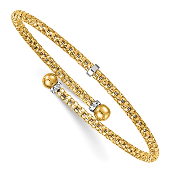 Herco 18K Polished Two-tone Diamond-cut Beaded Flexible Bangle Bracelet