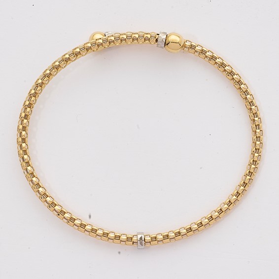Herco 18K Polished Two-tone Diamond-cut Beaded Flexible Bangle Bracelet