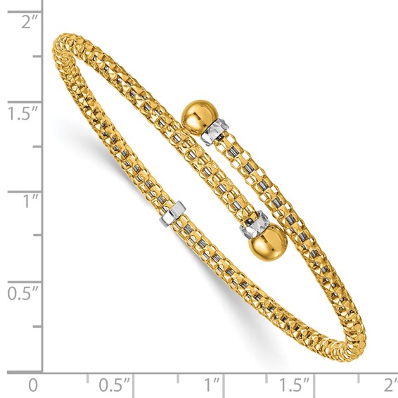 Herco 18K Polished Two-tone Diamond-cut Beaded Flexible Bangle Bracelet