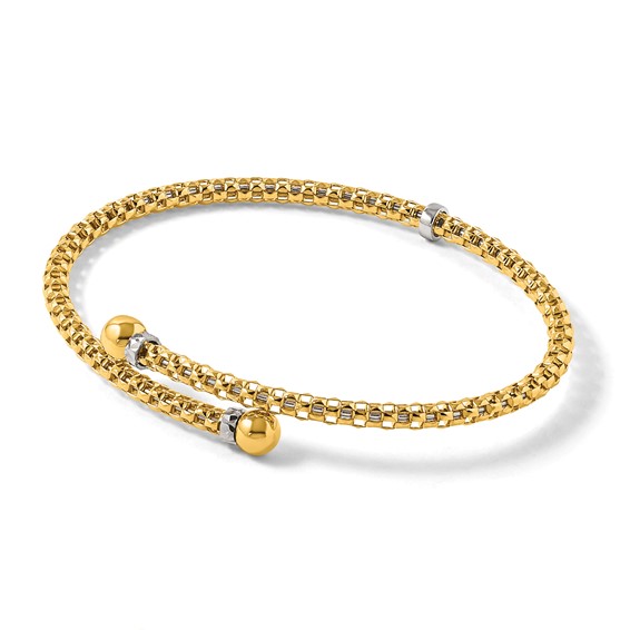 Herco 18K Polished Two-tone Diamond-cut Beaded Flexible Bangle Bracelet