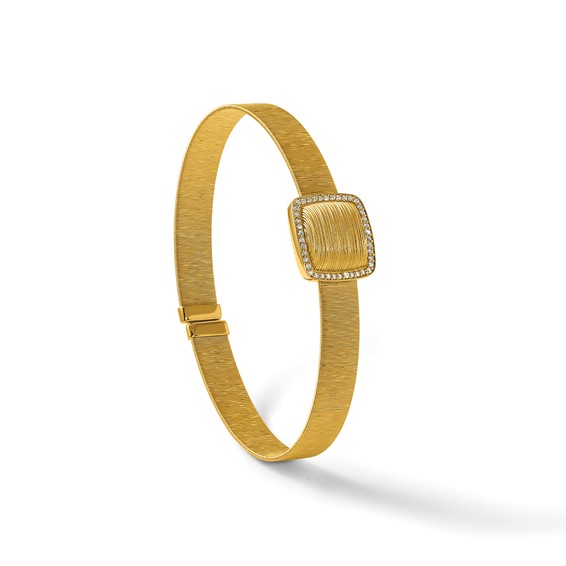 Herco 18K Textured Diamond Bordered Square Flexible Cuff Bangle