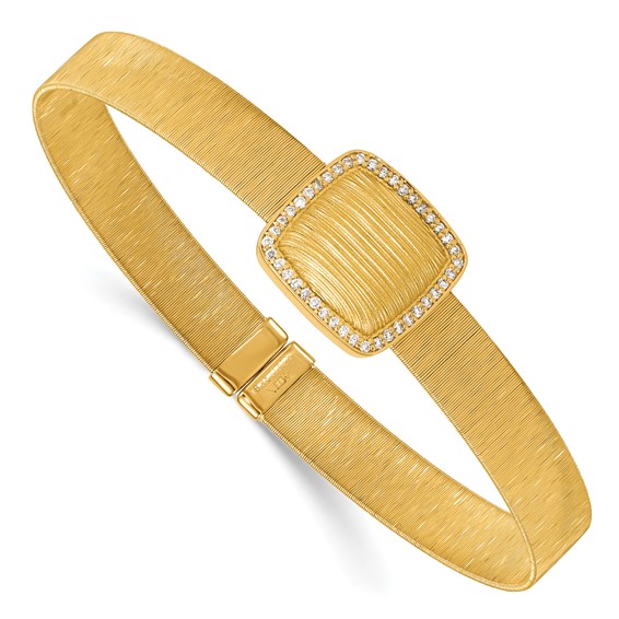 Herco 18K Textured Diamond Bordered Square Flexible Cuff Bangle