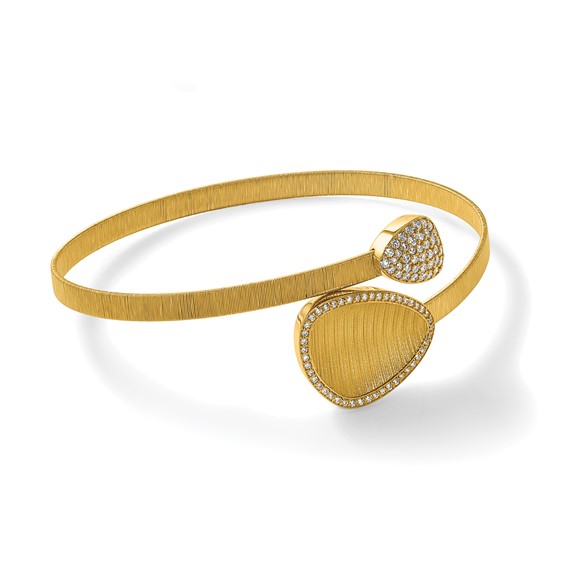Herco 18K Polished and Textured Teardrop Diamond Cuff Bangle