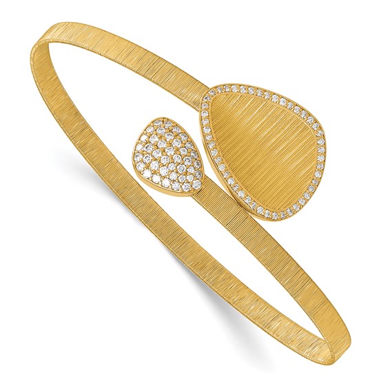 Herco 18K Polished and Textured Teardrop Diamond Cuff Bangle