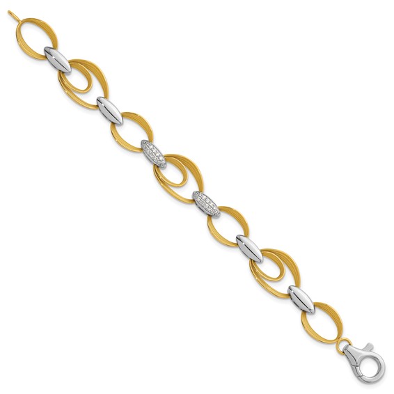Herco 18K Two-tone Textured Link with Diamonds 6.5 Inch Bracelet