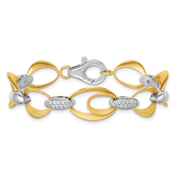 Herco 18K Two-tone Textured Link with Diamonds 6.5 Inch Bracelet