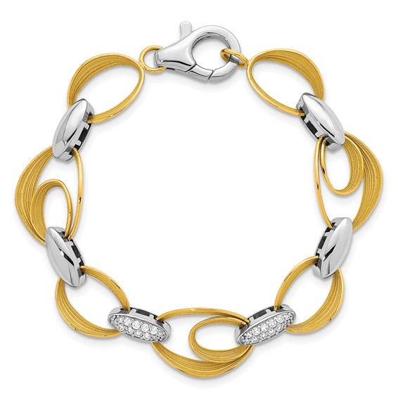Herco 18K Two-tone Textured Link with Diamonds 6.5 Inch Bracelet