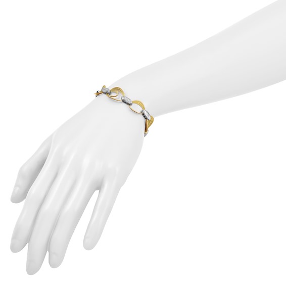 Herco 18K Two-tone Textured Link with Diamonds 6.5 Inch Bracelet