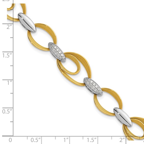 Herco 18K Two-tone Textured Link with Diamonds 6.5 Inch Bracelet