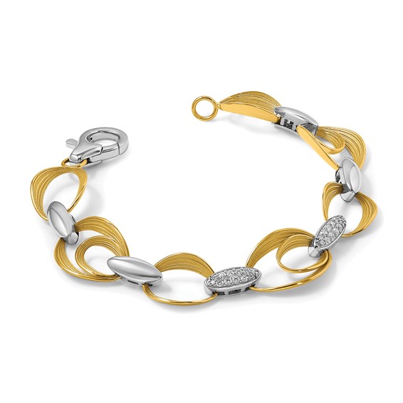 Herco 18K Two-tone Textured Link with Diamonds 6.5 Inch Bracelet