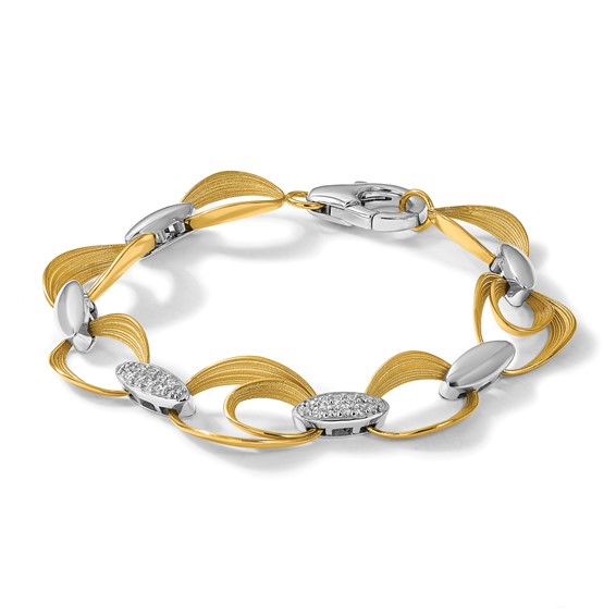 Herco 18K Two-tone Textured Link with Diamonds 6.5 Inch Bracelet