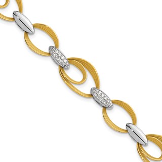 Herco 18K Two-tone Textured Link with Diamonds 6.5 Inch Bracelet