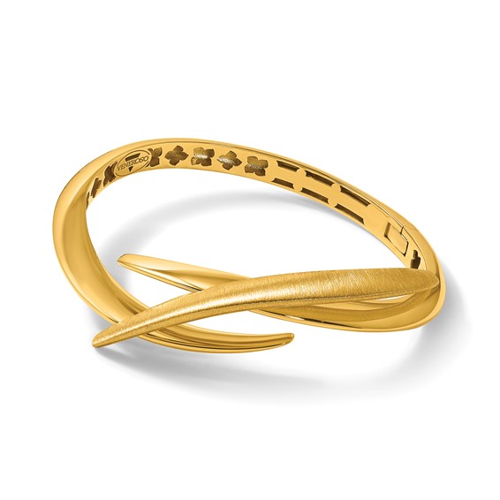 Herco 18K Polished and Brushed Fancy Bypass Hinged Cuff Bangle