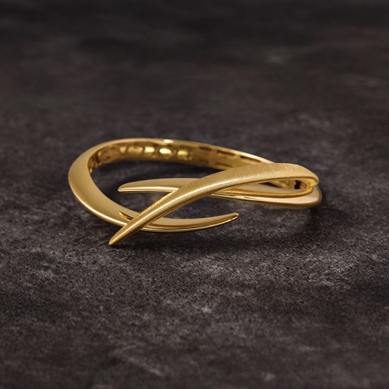 Herco 18K Polished and Brushed Fancy Bypass Hinged Cuff Bangle