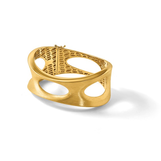 Herco 18K Polished and Brushed Fancy Wave Hinged with Safety Clasp Bangle