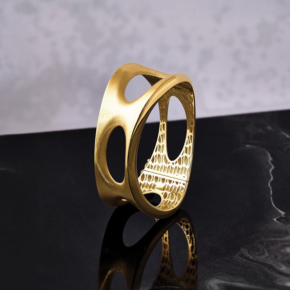 Herco 18K Polished and Brushed Fancy Wave Hinged with Safety Clasp Bangle