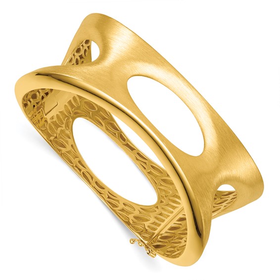 Herco 18K Polished and Brushed Fancy Wave Hinged with Safety Clasp Bangle
