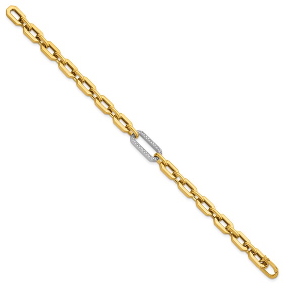Herco 18K Two-tone Polished Diamond Hexagon Link 7.75 Inch Bracelet