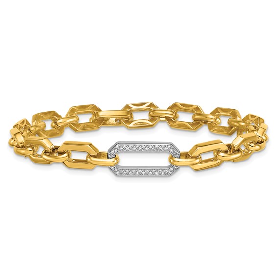 Herco 18K Two-tone Polished Diamond Hexagon Link 7.75 Inch Bracelet