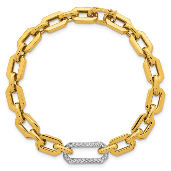 Herco 18K Two-tone Polished Diamond Hexagon Link 7.75 Inch Bracelet
