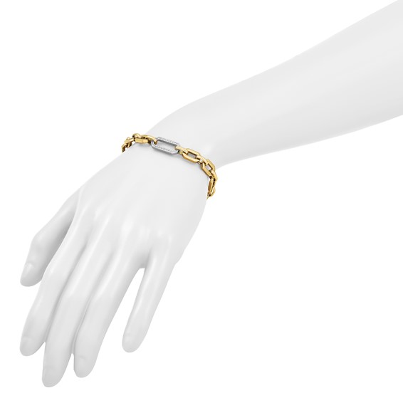 Herco 18K Two-tone Polished Diamond Hexagon Link 7.75 Inch Bracelet