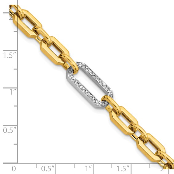 Herco 18K Two-tone Polished Diamond Hexagon Link 7.75 Inch Bracelet