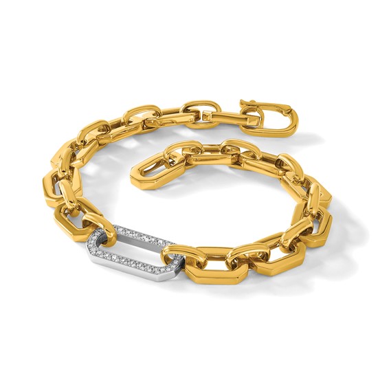 Herco 18K Two-tone Polished Diamond Hexagon Link 7.75 Inch Bracelet