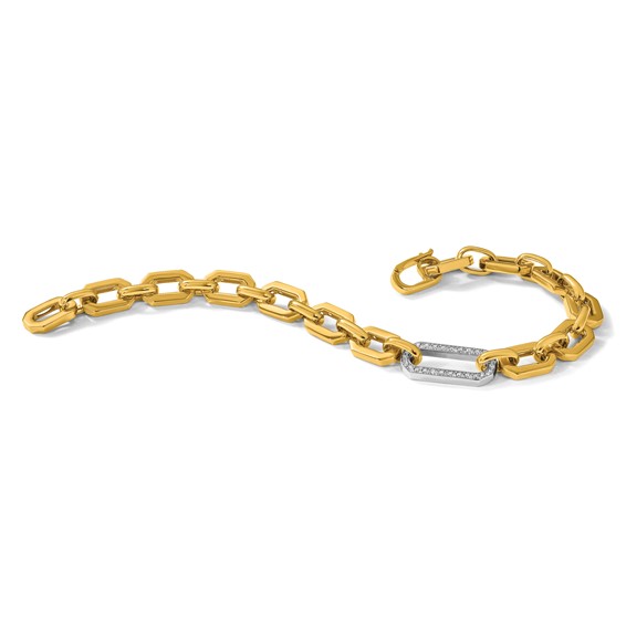 Herco 18K Two-tone Polished Diamond Hexagon Link 7.75 Inch Bracelet