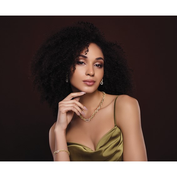 Herco 18K Two-tone Polished Diamond Hexagon Link 7.75 Inch Bracelet