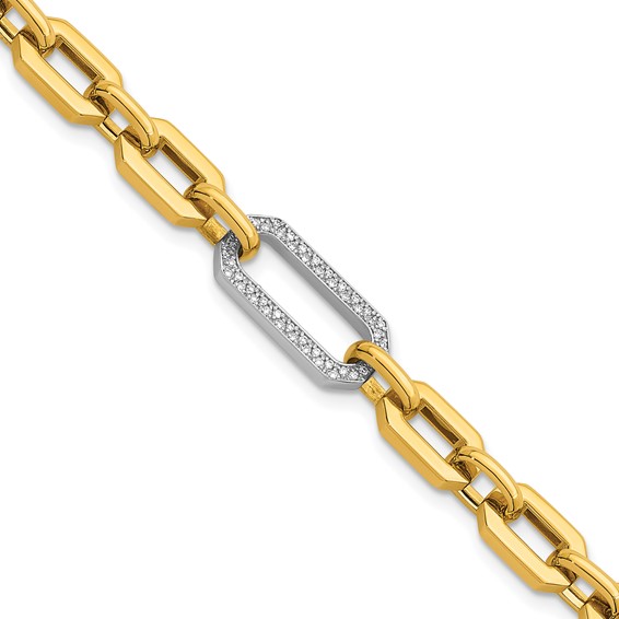 Herco 18K Two-tone Polished Diamond Hexagon Link 7.75 Inch Bracelet