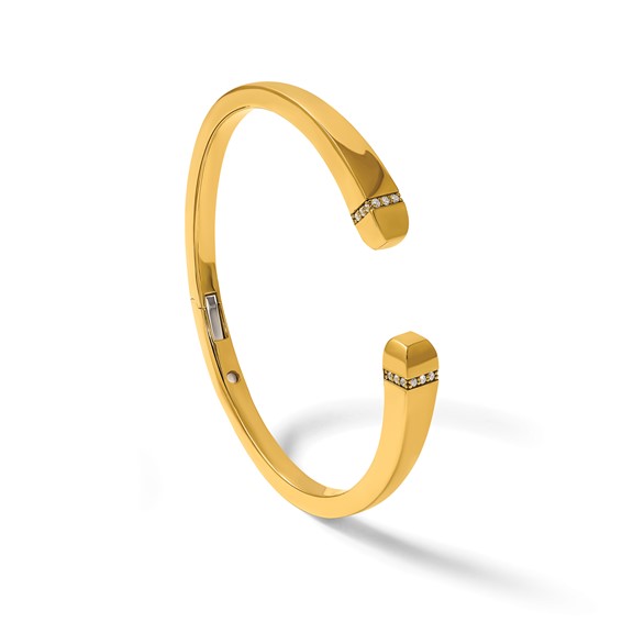 Herco 18K Polished CZ Hinged Cuff Bangle