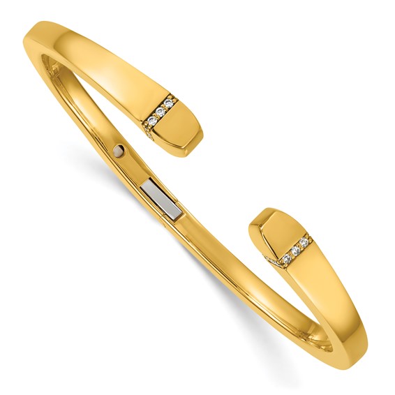 Herco 18K Polished CZ Hinged Cuff Bangle
