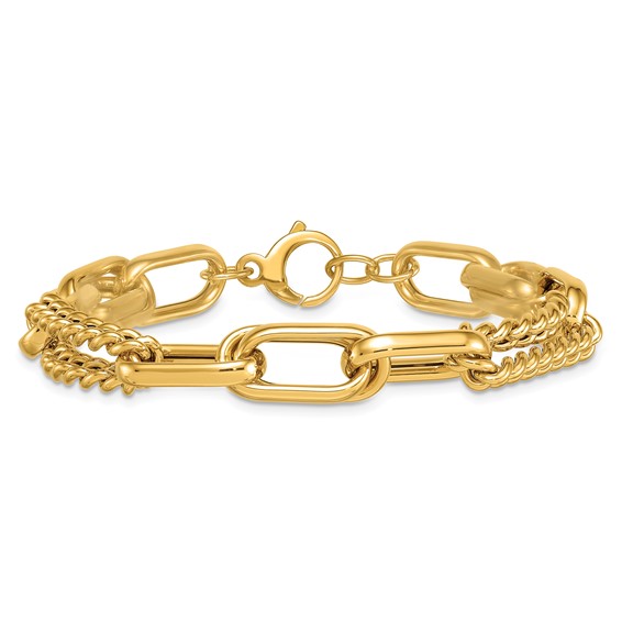 Herco 18K Polished Mixed Curb and Oval Link 8 Inch Bracelet