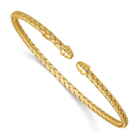 Herco 18K Polished 2.7mm Braided Weave Flexible Cuff Bracelet