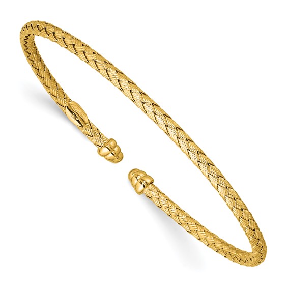 Herco 18K Polished 2.7mm Braided Weave Flexible Cuff Bracelet