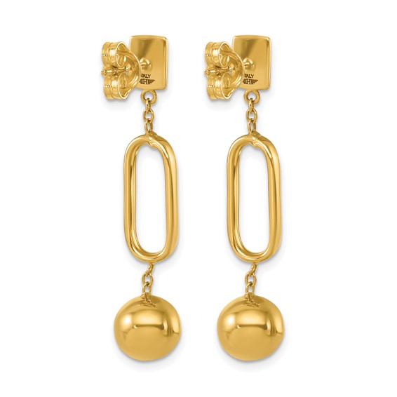 Herco 18K Polished Oval Link and Ball Post Dangle Earrings