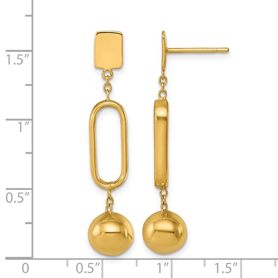 Herco 18K Polished Oval Link and Ball Post Dangle Earrings