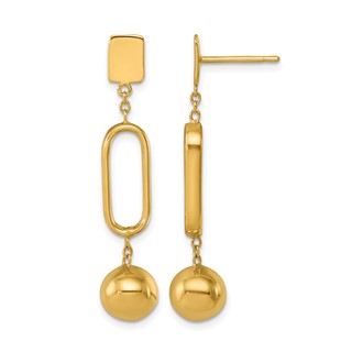 Herco 18K Polished Oval Link and Ball Post Dangle Earrings