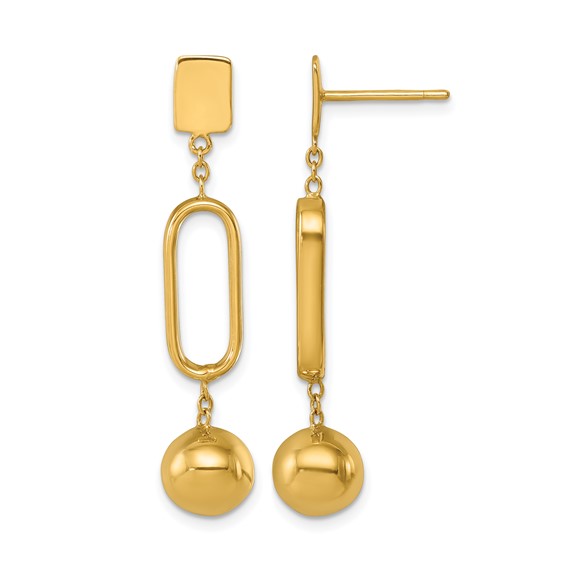 Herco 18K Polished Oval Link and Ball Post Dangle Earrings