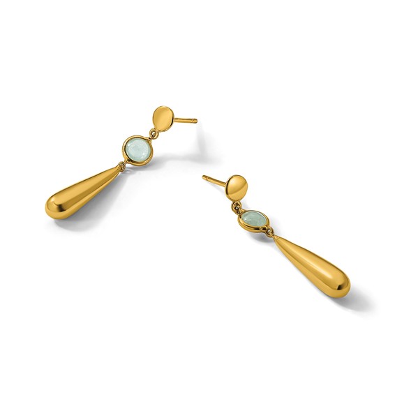 Herco 18K Polished Round Aquamarine and Teardrop Post Dangle Earrings