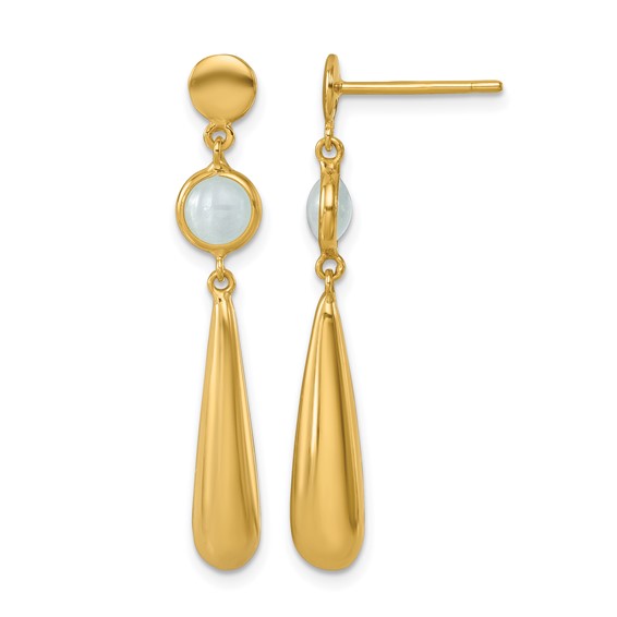 Herco 18K Polished Round Aquamarine and Teardrop Post Dangle Earrings