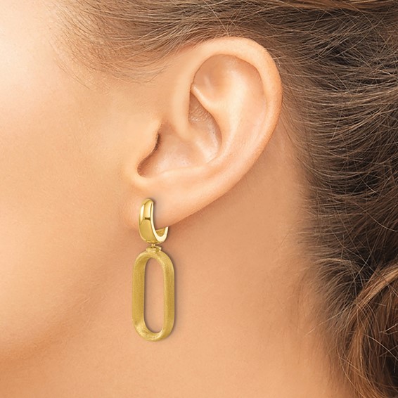 Herco 18K Polished and Brushed Oval Hinged Huggie Hoop Dangle Earrings