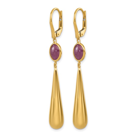 Herco 18K Polished Red Corundum Teardrop Leverback Dangle Earrings