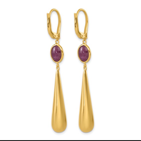 Herco 18K Polished Red Corundum Teardrop Leverback Dangle Earrings