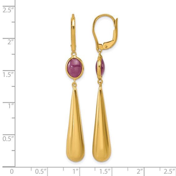 Herco 18K Polished Red Corundum Teardrop Leverback Dangle Earrings