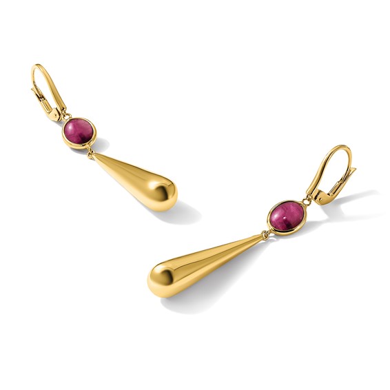 Herco 18K Polished Red Corundum Teardrop Leverback Dangle Earrings