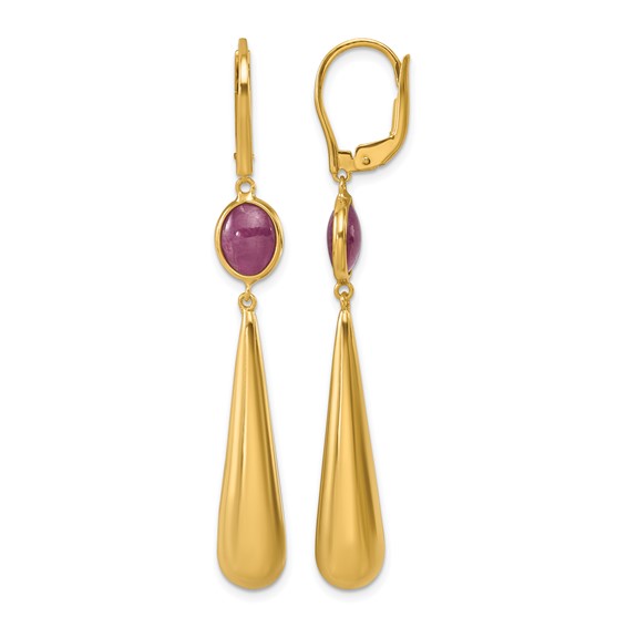 Herco 18K Polished Red Corundum Teardrop Leverback Dangle Earrings
